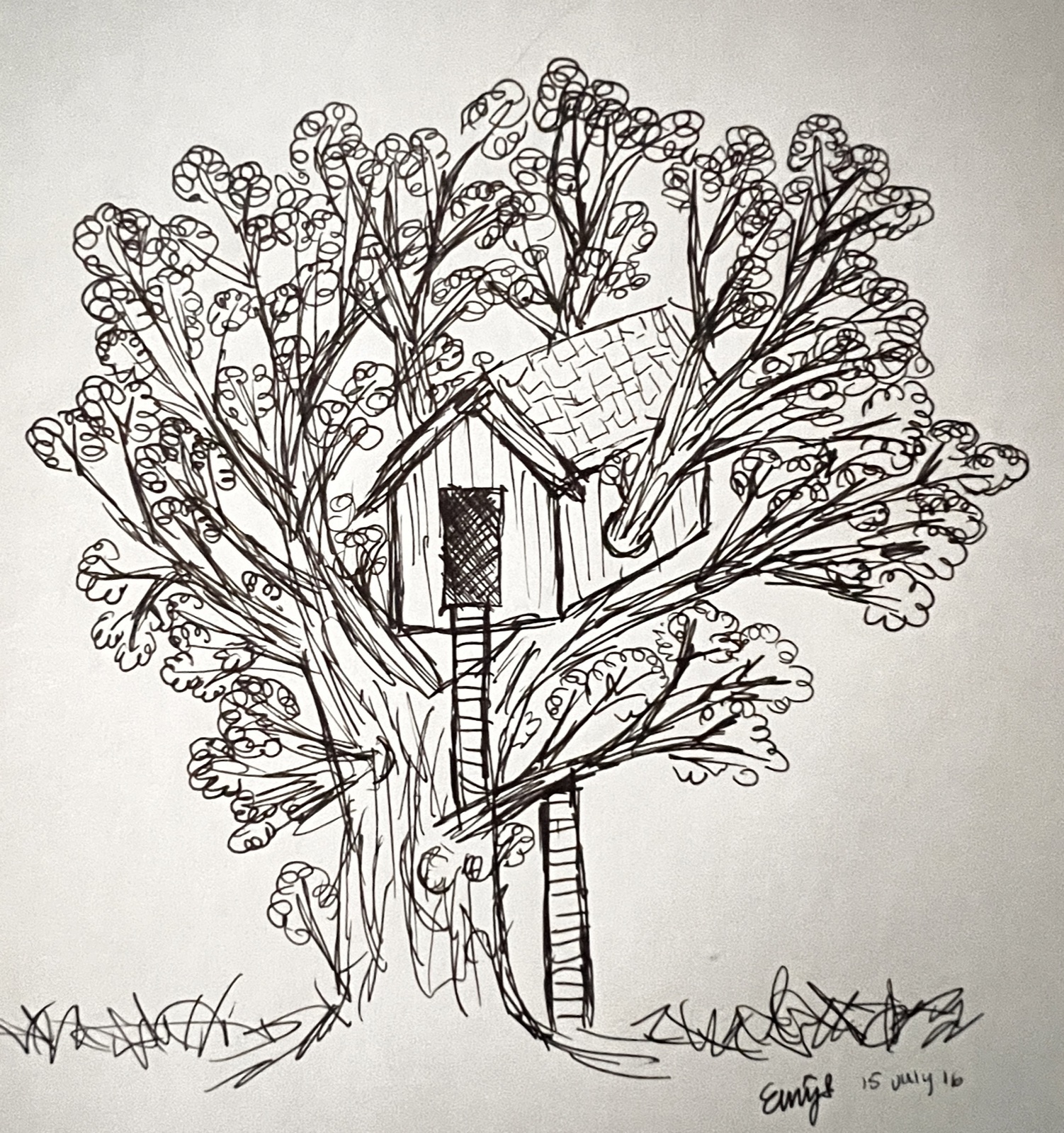 A pen-and-ink drawing by Emily